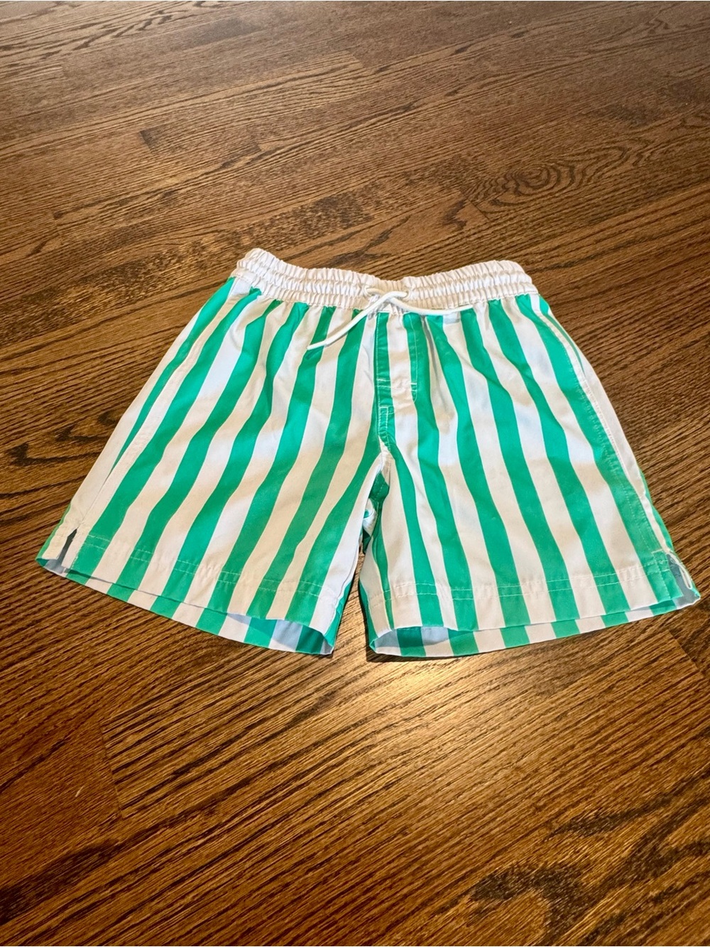 Green and White Vertical Stripe Swim Shorts